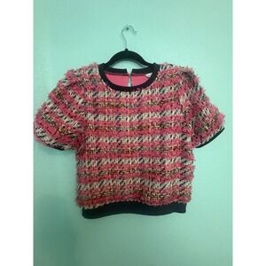 Women's NWT LUREX TWEED RIB CONTRAST Top sz small -pink & blue